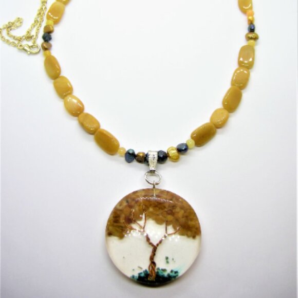Hand Crafted Jewelry - Tree of Life Necklace - Yellow